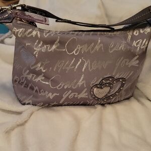 Coach Silver Limited Edition Shoulder Bag w/Elegant Script Pattern, Hangtag